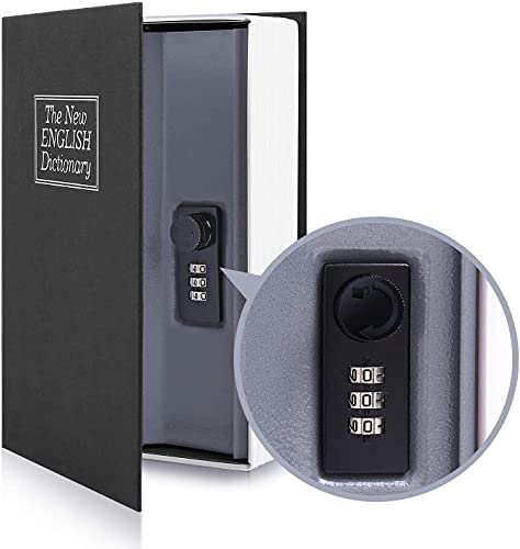 Ohuhu Caja de seguridad en forma de libro - Cerradura con Combinación, Caja Fuerte Portátil, Ideal para Guardar Dinero, Acero (Medio, Negro)