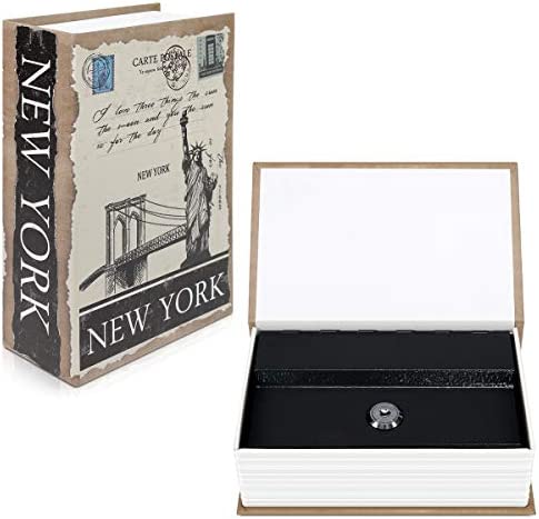 Navaris Caja Fuerte con Forma de Libro - Caja de caudales escondida para Guardar Dinero Joyas Relojes - con diseño de Nueva York y 2 Llaves - S