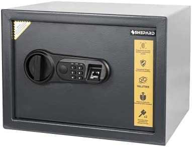 Shepard DEXTER 25 - Caja fuerte con bloqueo electrónico y antihuellas dactilares, 25 x 35 x 25 cm, color gris