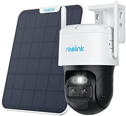 Reolink 360° PTZ Camara Vigilancia Bateria +Auto-Tracking & Doble Lente, 4MP Camara de exterior Inalambrica, Detección Smart, Visión Nocturna en Color, IP66, Funciona con Alexa, TrackMix + Panel Solar