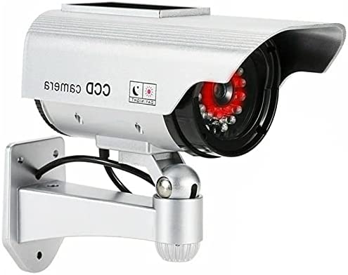 NC Cámara simulada simulada con energía Solar CCTV de Seguridad al Aire Libre Impermeable emulacional IR LED Flash cámara simulada Led roja (Negro)