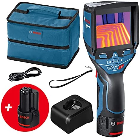 Bosch Professional Sistema 12V Cámara térmica GTC 400 C (2 baterías 12V + cargador, bolsa, con conectividad, medición -10 °C hasta +400 °C, resolución: 160 x 120px) - Amazon Exclusive Set