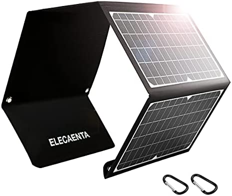 ELECAENTA 30W PD18W Cargador Solar Portátil 3 Puertos USB Panel Solar Plegable Impermeable QC 3,0 para Móviles Tablets Powerbank ETFE Placa Solar Portable para Acampar al Aire Libre