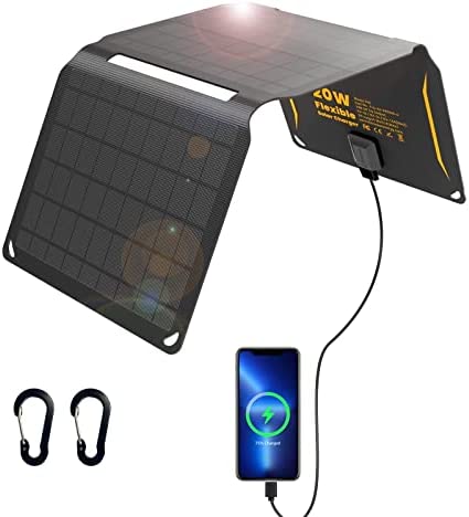 FlexSolar Cargador solar portátil de 20 W (19,8 V/1,1 A máximo), panel solar plegable IP67 impermeable con puerto compatible con teléfono celular, tabletas, banco de energía para acampar al aire libre