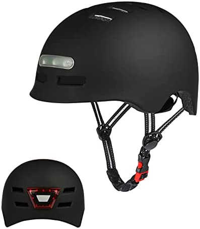 Casco de Bicicleta con LED Integrado y Casco de Ciclismo BMX Patin Casco Patinete Electrico Adulto con luz Trasera Ajustable Movilidad Urbana Bici Deporte CPSC y Certificado CE para Hombres y Mujeres