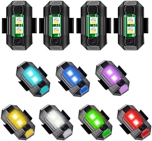 Delamiya 4 luces estroboscópicas para aviones no tripulados, 7 colores, USB Charging Drones, luz de señal nocturna, luz de advertencia anticolisión para motocicleta, coche RC, barco RC, dron