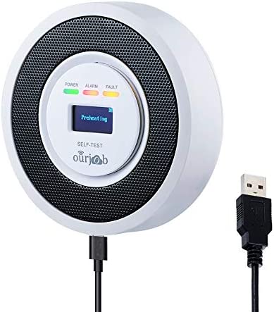 Alarma de Gas, Detector de Gas LPG/Natural/Ciudad, Alimentado por USB Sensor De Fugas De Gas Combustible Butano/Propano/Metano, con Advertencia de Sonido y Pantalla Digital (Blanco, Batería Incluida)