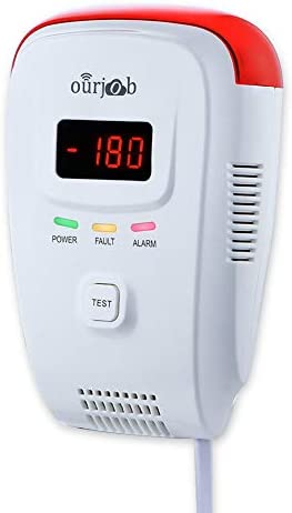 Detector de Gas, Alarma de Gas LPG/natural/ciudad, Enchufar en Sensor De Fugas De Gas Combustible/Propano/Metano, con Alarma de Luz Estroboscópica y Voz Humana, Pantalla Digital(Batería no Incluida)