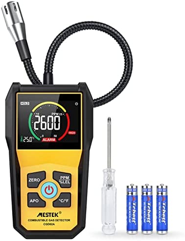 Detector de Gas Natural Detector de Fugas de Gas MESTEK Butano Propano Metano Ciudad LPG LNG Combustible Gas Sensor Portátil Alarma de Gas con Batería LCD para Ciudad Cocina Garaje Autocaravana