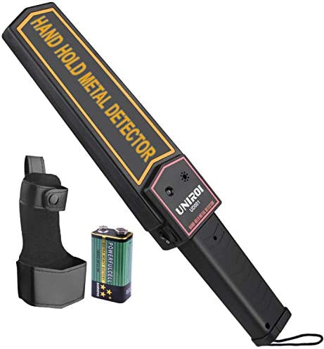 UNIROI Detector de Escáner de Metal Portátil con Batería de 9V y Funda de Cinturón, Sensibilidad Ajustable, Detector de Metales de Mano para Inspección de Seguridad (UD001)