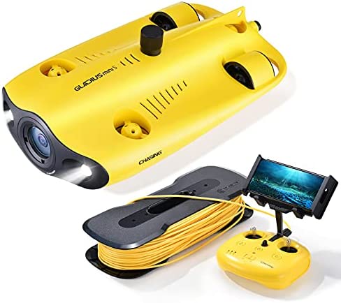 Gladius Mini S Underwater Drone 4K 12M EIS Cámara a Prueba de Golpes para fotografía submarina, Buceo Profundo 100m, conexión remota, Ligero a Prueba de Arena con batería Mejorada.