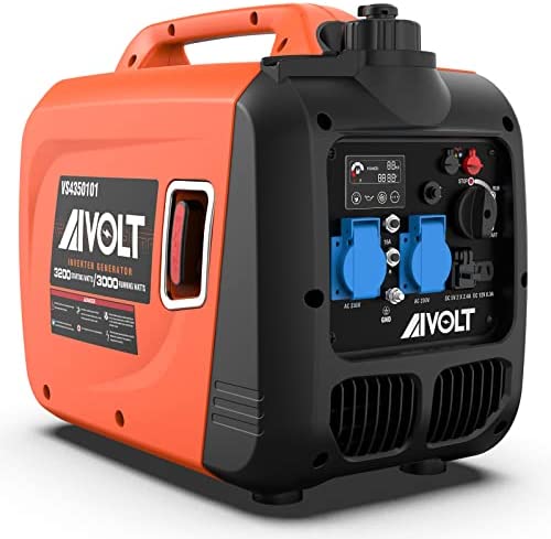 AIVOLT Generador Gasolina 3200W Generador Inverter Silencioso con 2 Salidas de CA 230V, DC 120V y 2 USB Type-A Generador Eléctrico de 3,5L Tanque para Camping, Exterior, Casa, Caravana