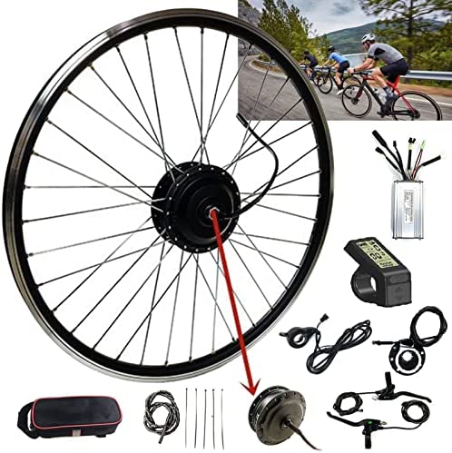 Niczu Kit de Conversión de Bicicleta Eléctrica, 48V 250W 500W Motor Cubo Transmisión Delantera, 20 24 26 27,5 28 29 Pulgadas 700C Rueda Delantera, con Controlador y Acelerador de Pulgar,250W-700c