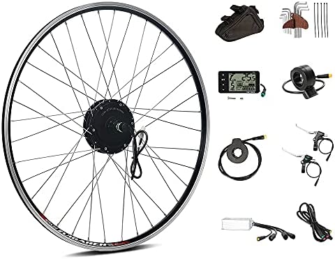 Season Kit de conversión de bicicleta eléctrica de 26 pulgadas, 36 V, 350 W, con motor de rueda trasera, color negro, apto para casete para bicicleta eléctrica