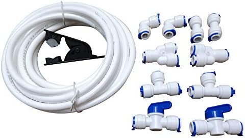 GREDIA Tubo de 5 metros de 3/8 pulgadas + accesorios de tubo de agua de conexión rápida de 3/8 pulgadas para sistema RO (válvula de bola + tipo L + Y + I + T) + cortador de manguera de tubo de PVC