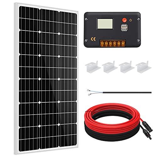 ECO-WORTHY 100W 12 Kit Panel Solar: 1pc Panel Solar 100W + Regolatore 30A + Cavi Solar para Autocaravan/Barche