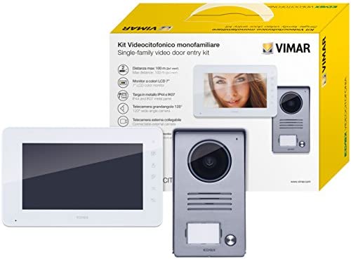 Vimar K40910 Kit videoportero de superficie contenido: videoportero con teclado capacitivo LCD 7 in, placa de entrada audio/vídeo, alimentador con clavijas intercambiables, gris, Juego de 2 piezas