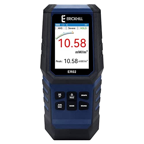 ERICKHILL EMF Medidor ER02, EF/MF/RF Testing Medidor Electromagnetico Recargable Electromagnetic Field Detector Hand-held LCD EMF Detector, para el hogar, el dormitorio, la oficina, al aire libre