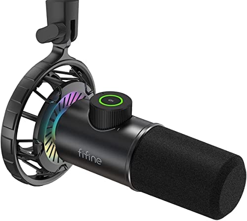 FIFINE Gaming Microfono para PC USB, RGB Micrófono de Dinámicos per Ordenador PS4 PS5, con Botón de Silencio & Conector para Auriculares de 3,5mm, para Podcasting Youtube - K658