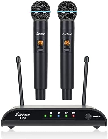 Asmuse Sistema de Micrófono de Mano Inalámbrico Dual UHF Metal Micrófono Bluetooth Profesional con Receptor para Fiesta de Karaoke, KTV, Entretenimiento, Boda,70m