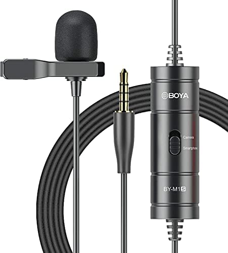 BOYA (BY-M1S Micrófono de Solapa Lavalier Profesional Micrófono de Condensador omnidireccional para iPhone Android Smartphone DSLR, videocámaras, grabadoras de Audio, grabación de Ordenador portátil
