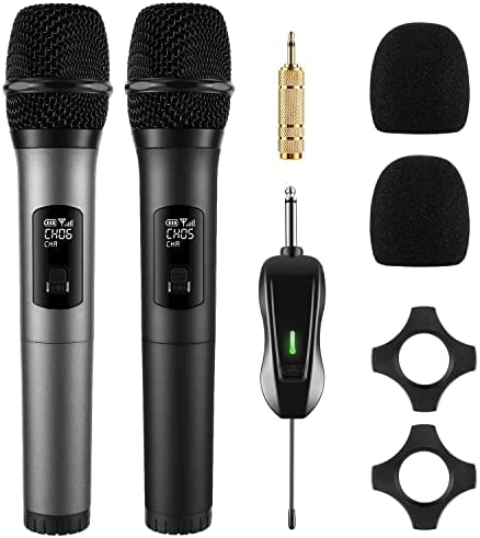 FerBuee Microfono Wireless Dual Dynamic Karaoke Microfono con Ricevitore e Anello Antiscivolo, Sistema Microfono Wireless per Karaoke, Meeting, Compere, Feste, Matrimonio