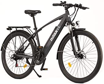 Nilox, E-Bike X7 Plus, Bicicleta de trekking con pedaleo asistido, 80 km de autonomía, hasta 25 km/h, motor de 36 V 250 W, batería de litio de 36 V- 13 Ah, neumáticos de 27,5"x 2,10" semirrígidos