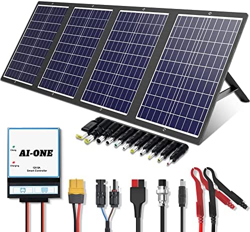 Kit de panel solar portátil de 120 W con soporte Cargador de panel solar plegable para Jackery Power Station, 8mm Goal Zero Yeti Power Station, Ordenador portátil, con QC 3.0 puertos USB DC