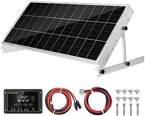 Topsolar Kit de panel solar de 100 W, 12 V, cargador de batería, 100 W, sistema fuera de la red, para hogares, controlador de carga solar de 20 A, cables solares + soportes de aluminio para montaje
