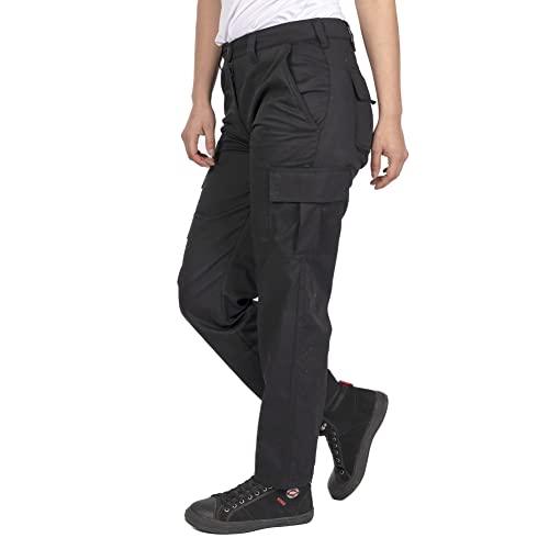 Lee Cooper señoras de Altas Prestaciones Fácil Cuidado bolsillo multi Seguridad en el Trabajo clásicos pantalones pantalones de carga, Negro, Tamaño UK 12, 28" cortos Pierna