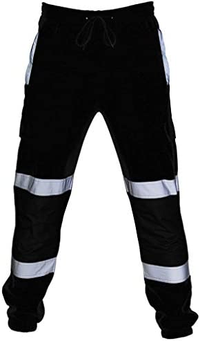 Memoryee Pantalones de chándal de Lana para Hombre de Trabajo Reflectante de Alta Visibilidad Empalme de Pantalones Seguridad Trabajo al Aire Libre con Perneras de pantalón elástico con cordón