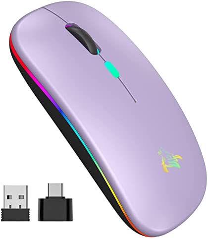 TQQ Raton ​Inalambrico Recargable, Ratón Retroiluminado de 7 Colores con Mini Receptor USB de 2,4 GHz, Raton Gaming, Compatible con Laptop, PC, Ordenador, Chromebook, Notebook (Purple)