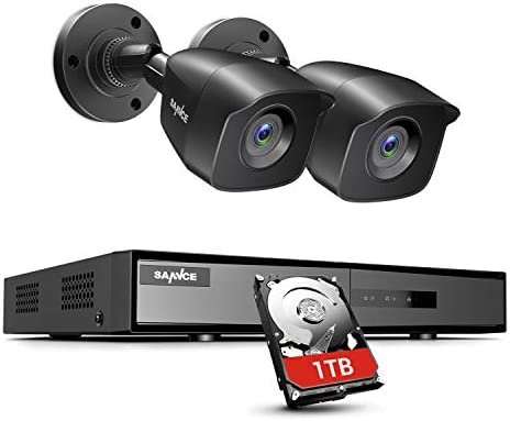 SANNCE Kit de Seguridad CCTV 4CH 1080N DVR con 1TB Disco Duro de Vigilancia + 2 Cámaras de Vigilancia 1080P Cámara Bala de Vigilancia - 1TB HDD