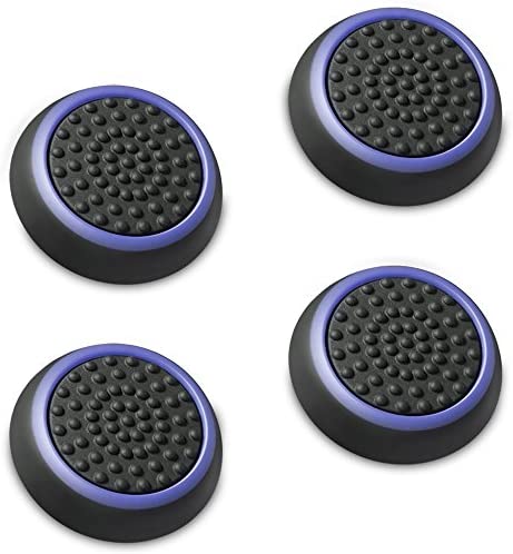 Set de 4 recubrimientos Fosmon para controlador de joystick, para mejorar el agarre de los pulgares; compatible con PS4, PS3, Xbox One, Xbox One S, Xbox 360, Wii U (color negro y azul)