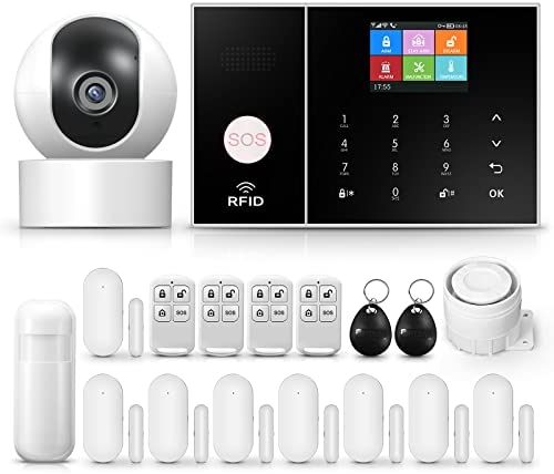 Sistema de seguridad para el hogar, sistema de alarma inalámbrico de cámara de vigilancia de 1080p con sirena de alarma de 120dB Compatible con Alexa Google