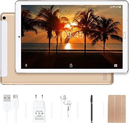 YESTEL Tablet 10 Pulgadas 4GB RAM 64GB ROM(256GB Expandible) | Android Google GMS | WiFi | Bluetooth | 8000mAh | 5MP+8MP | Pantalla HD IPS con Funda-Tablet Oro