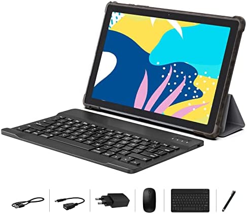 YOTOPT Tablet 10 Pulgadas Android 11 Tableta, 1.8Ghz, 4GB RAM, 64GB ROM(1TB Extensible), 2.4G WiFi, 5MP+8MP, 2.5D IPS, Bluetooth, GPS, Tipo-c, para Teclado y Funda, Negro