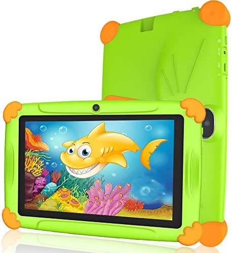Tableta para Niños de 7 Pulgadas Android11 con WiFi 3 GB RAM 32 GB ROM (TF 128GB) Tablet Infantil 3 a 12 años Quad Core Control Parental GMS Certificado Google Netflix Educativo Preinstalado - Verde