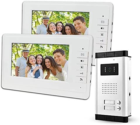 LIBO Video Portero 2 Monitores Videoportero IP 7 pulgadas con Camara Visores Nocturnos Infrarrojos 700 TVL Seguridad Entrada para múltiples apartamentos/familias
