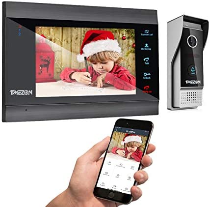 TMEZON Videoportero Wifi Sistema de intercomunicación,Monitor 1080P 7 zoll y timbre con cable para 1 familia, tecnología de 4 cables,Desbloqueo Remoto,visión Nocturna, instantánea/grabación,Tuya Smart