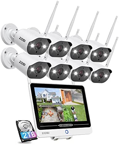 ZOSI 3MP Kit de Cámara de Vigilancia WiFi 2K 8CH H.265+ NVR con Cámara de Seguridad Exterior, Visión Nocturna, Alarma de Movimiento, 8pcs C302 con Monitor