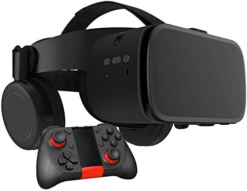 RSGK Gafas De Video VR 3D, Casco De Realidad Virtual HD con Gamepad, Gafas VR para TV, Películas Y Videojuegos Compatibles con iOS, Teléfonos Android